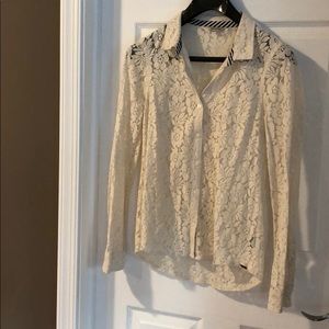 Women’s Volcom Cream Lace Long Sleeve Button Up S